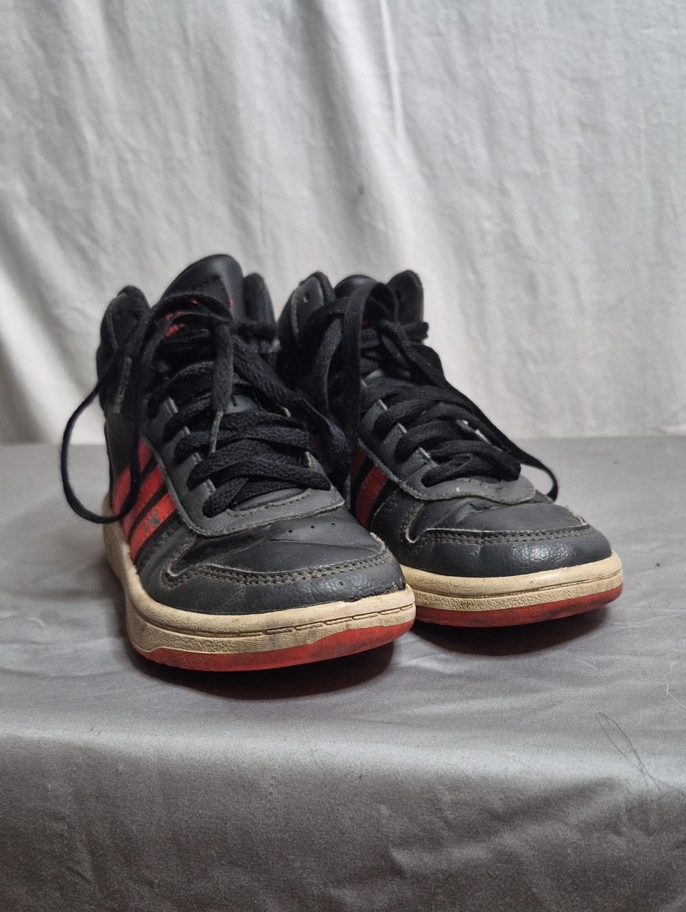 adidas Kids Black Sneakers with Red Stripes